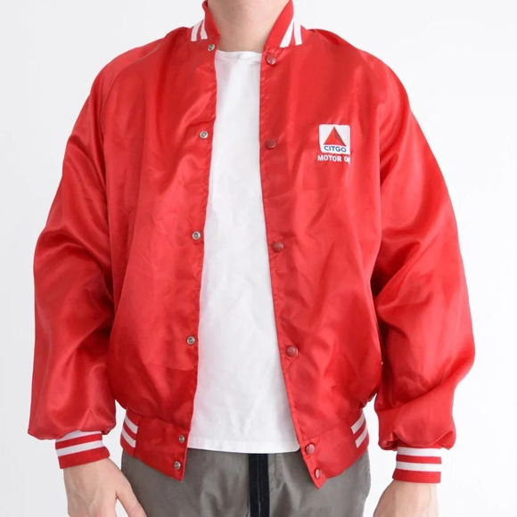 Vintage West Ark made in U.S.A. Citgo  Motor oil Red Button Up Varsity Jacket - Picture 2 of 15